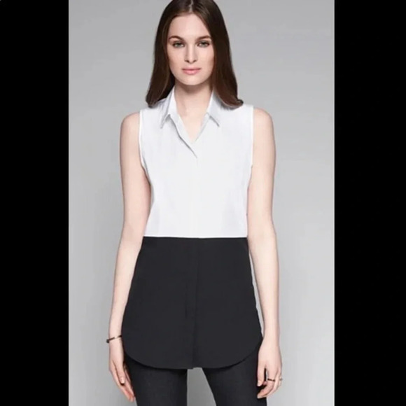 THEORY EUC Black White Colorblock Button Front Top - Picture 1 of 7